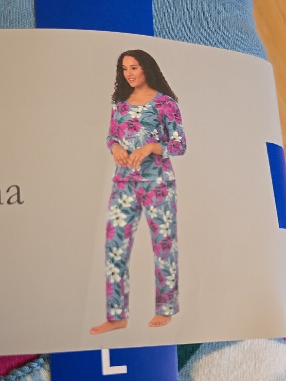 Carole Hochman Blue, Pink and Teal Floral Cotton 3 Pieces Pajama Set - Picture 4 of 6
